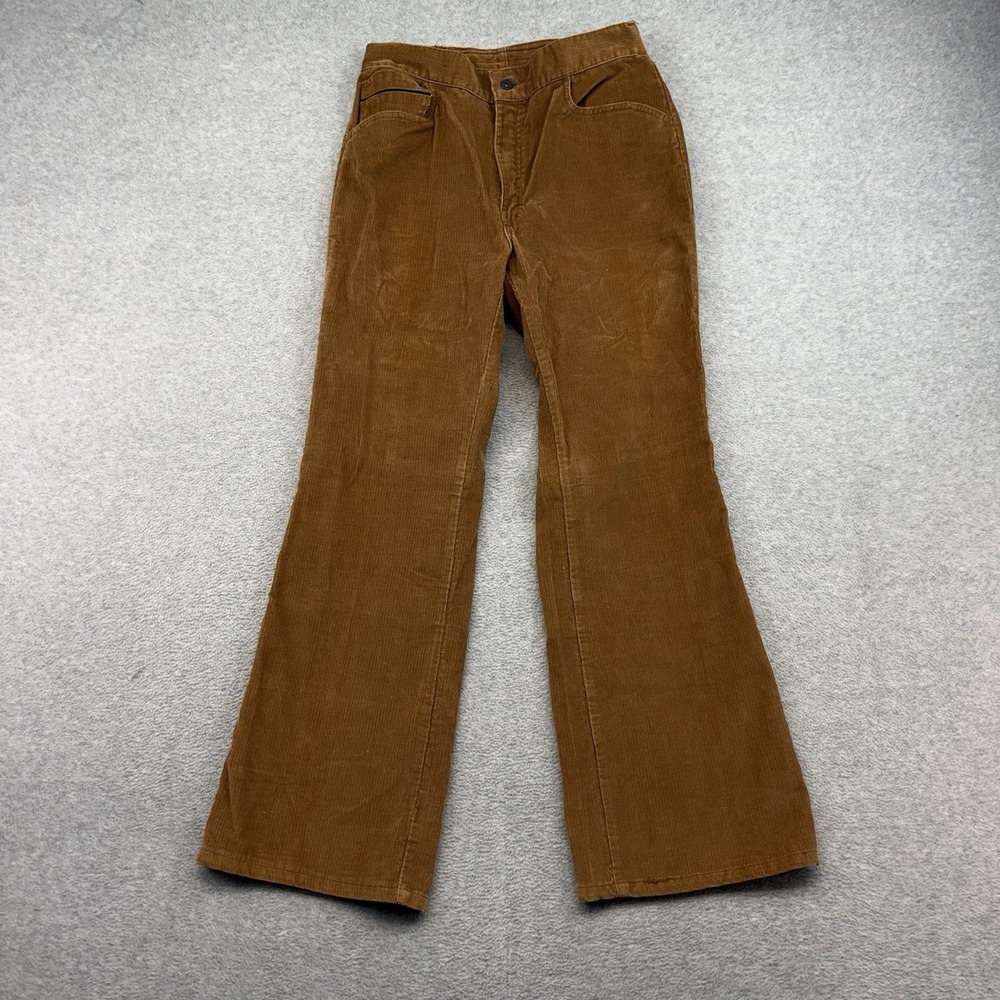 Vintage 70s Mens MALE Burgundy Pants Bell Bottom Corduroy Tan Flared Talon 30x31